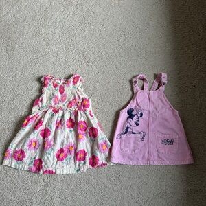 Zara Pink Floral Kids Dress and Minnie Mouse Overall Dress Bundle 18-24M